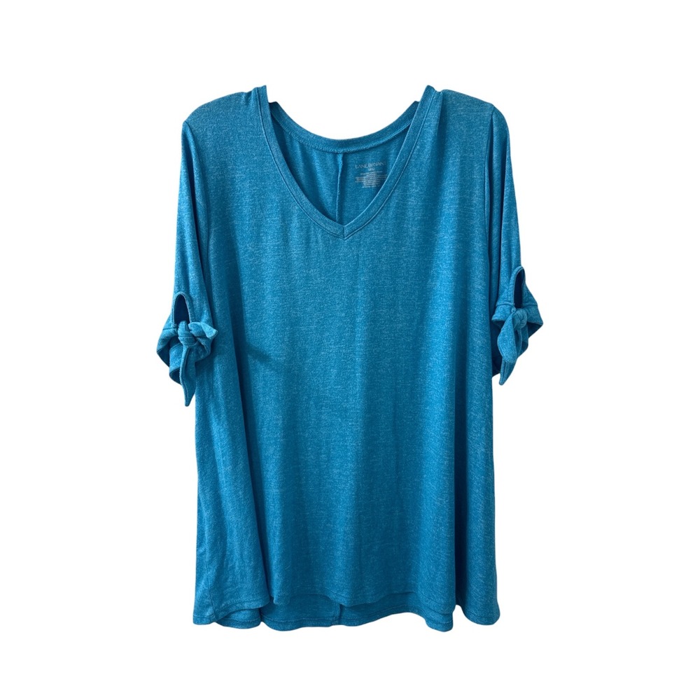 Lane Bryant Women Teal Heathered V-Neck Tie Elbow Sleeve Tunic Top Size 18/20